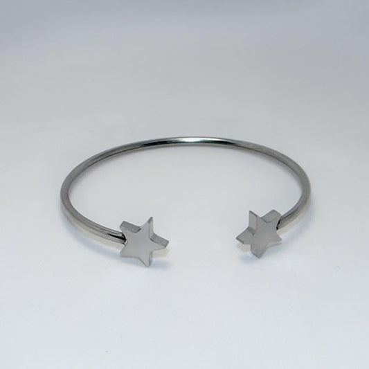 Pulsera esclava doble estrella abierta plateado de acero quirúrgico